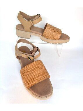 Munro Conner Natural Woven Leather Sandals Low Block Heel Womens Size 9N